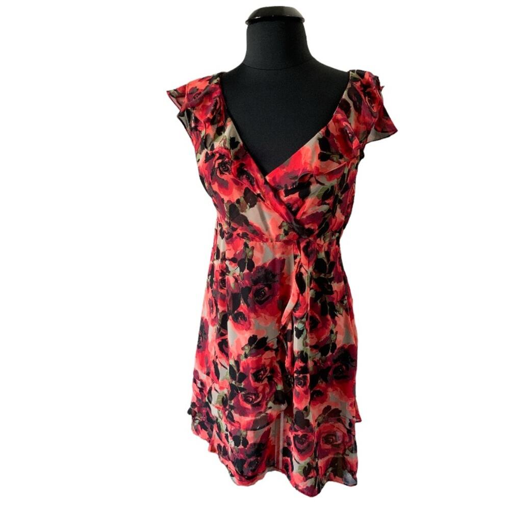 Elle Sheer Floral Faux Wrap Dress-M